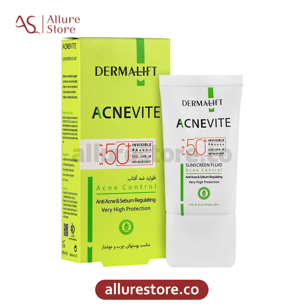 فلوئید ضد آفتاب رنگی درمالیفت آکنویت SPF 50 پوستهای چرب و جوشدار 40ml | آلور استور