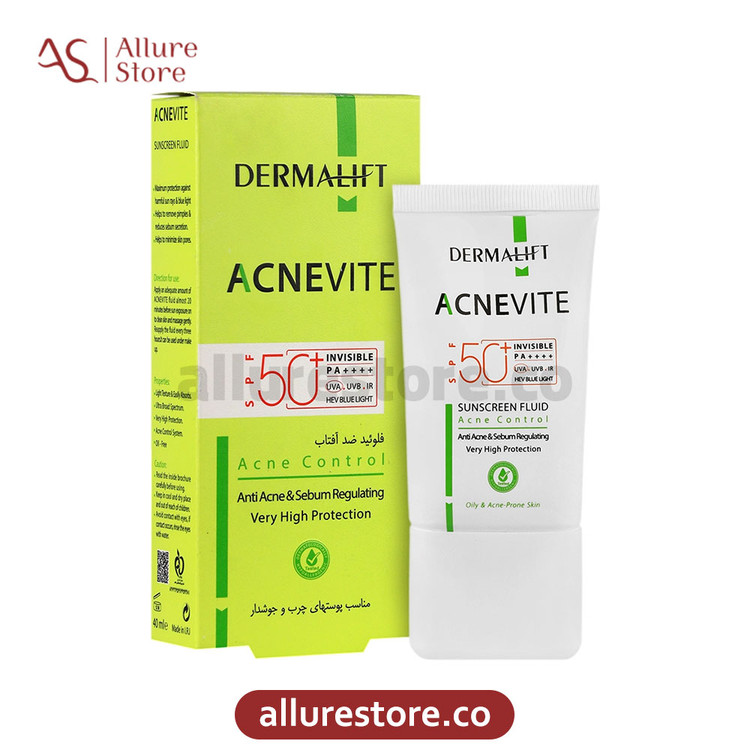 فلوئید ضد آفتاب رنگی درمالیفت آکنویت SPF 50 پوستهای چرب و جوشدار 40ml | آلور استور