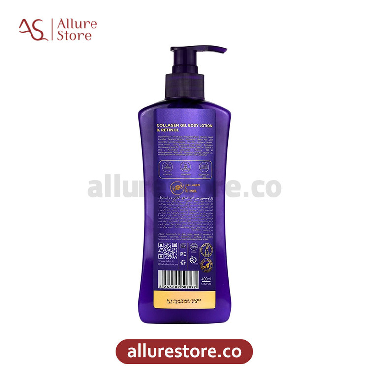 ژل لوسیون بدن آدرا حاوی کلاژن و رتینول (فاقد پارابن) 400ml | آلور استور