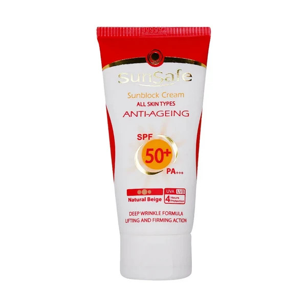 کرم ضد آفتاب و ضد چروک رنگی spf50 سان سیف رنگ بژ طبیعی 50ml