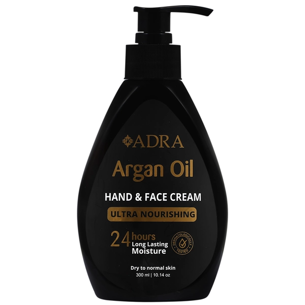 کرم مرطوب کننده دست و صورت پمپی آدرا (حاوی روغن آرگان) 300ml